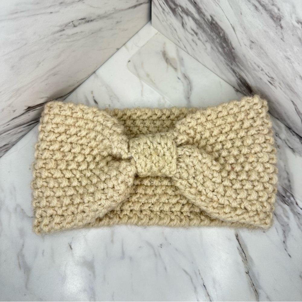 Knit Bow Winter Headband - Beige - O/S